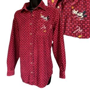 Vintage 90s Oversized Corduroy Mickey Mouse Plaid Shirt Sz SM EUC